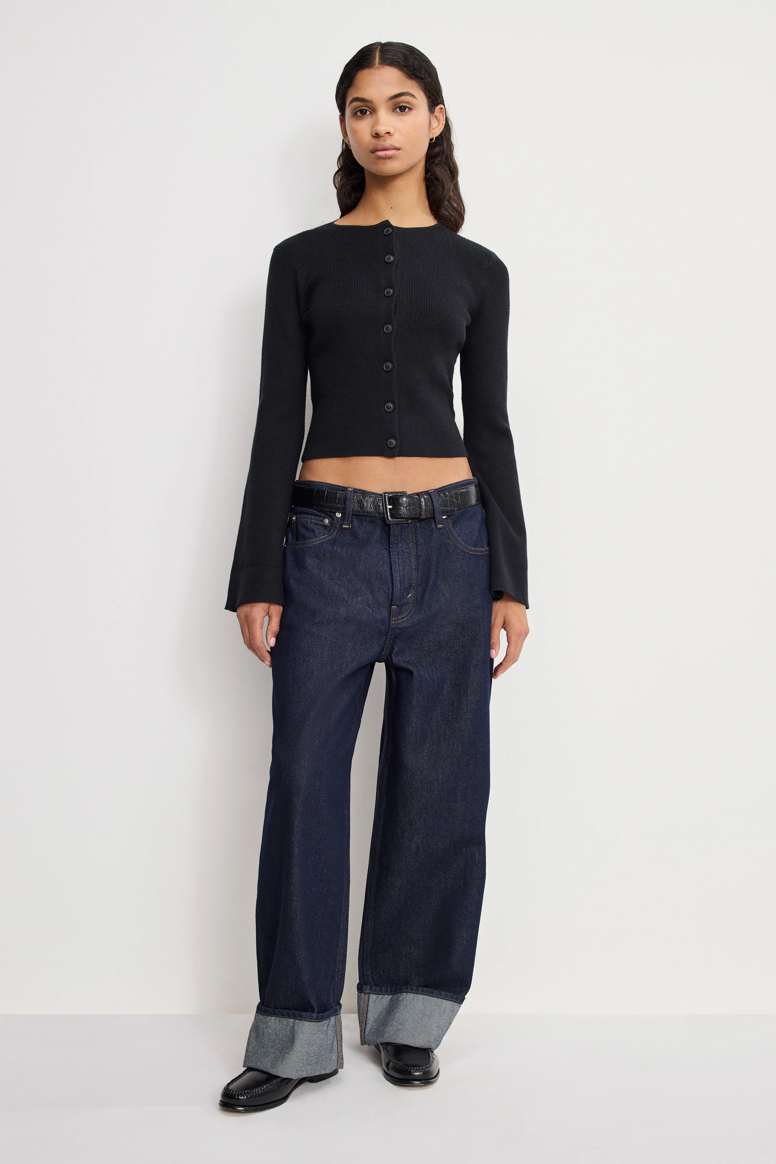 BELL SLEEVE KNIT CARDIGAN | BLACK001 - Image 2