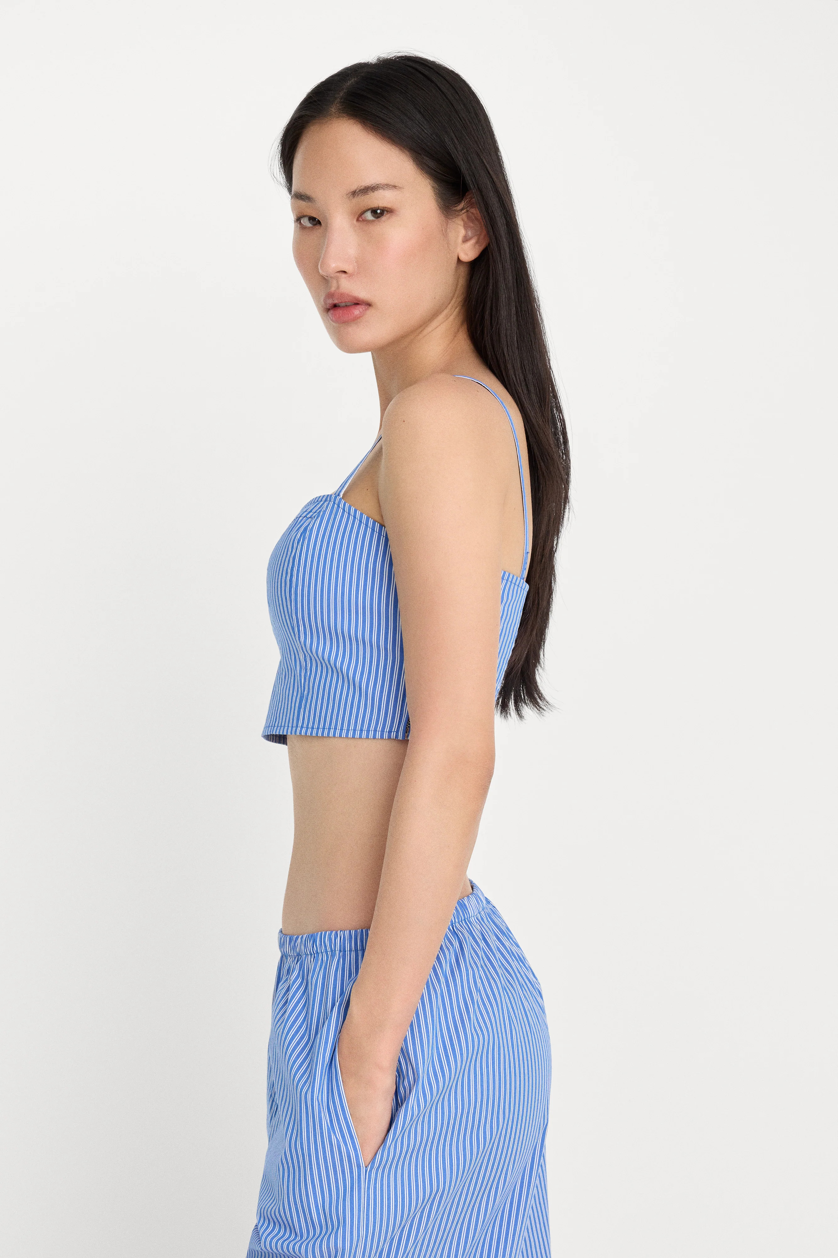 POPLIN BUSTIER CAMI TOP | BLUE AND WHITE STRIPE - Image 4