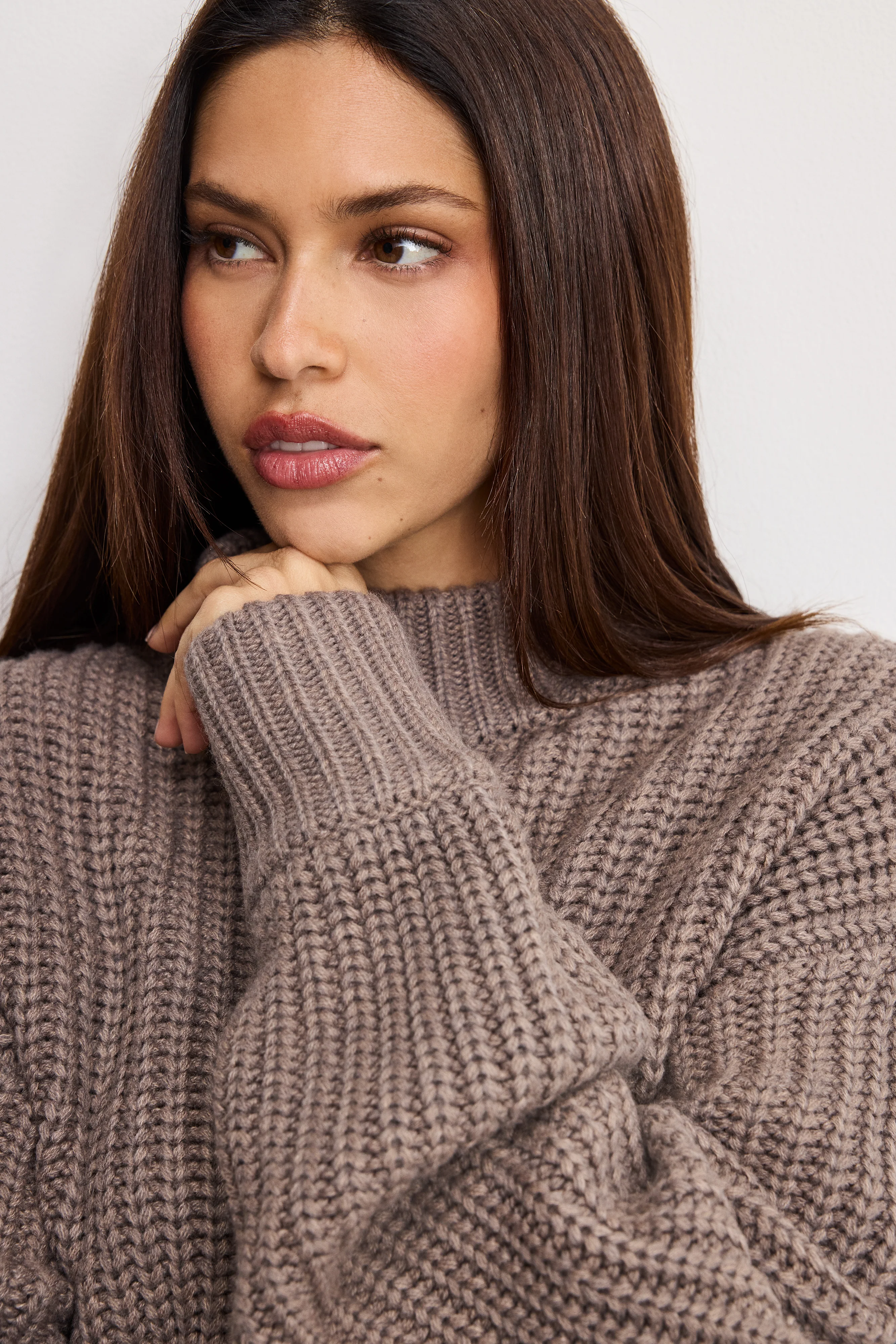 CHUNKY KNIT MOCK NECK SWEATER | SMOKE - Image 2