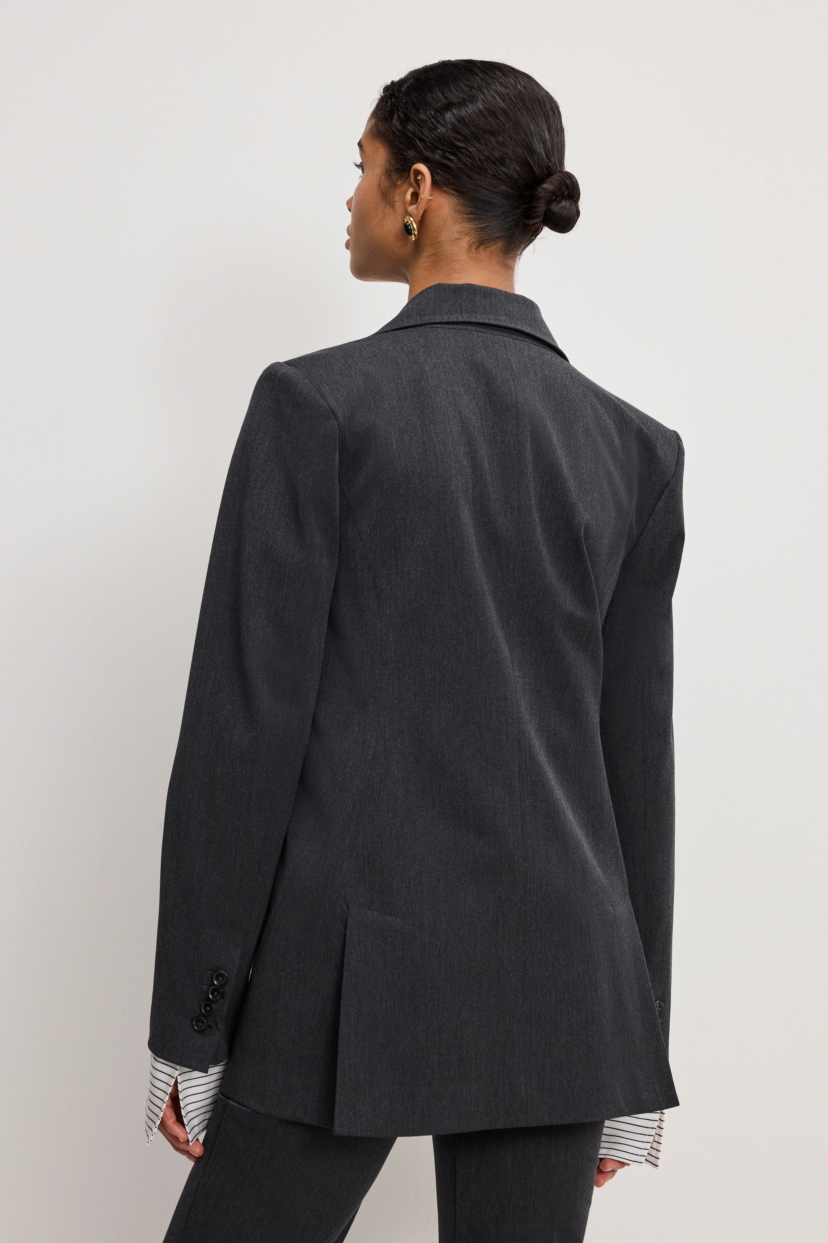 ESSENTIAL SUITING OVERSIZED DOUBLE BREASTED BLAZER | DARK HEATHER GRAY - Image 3