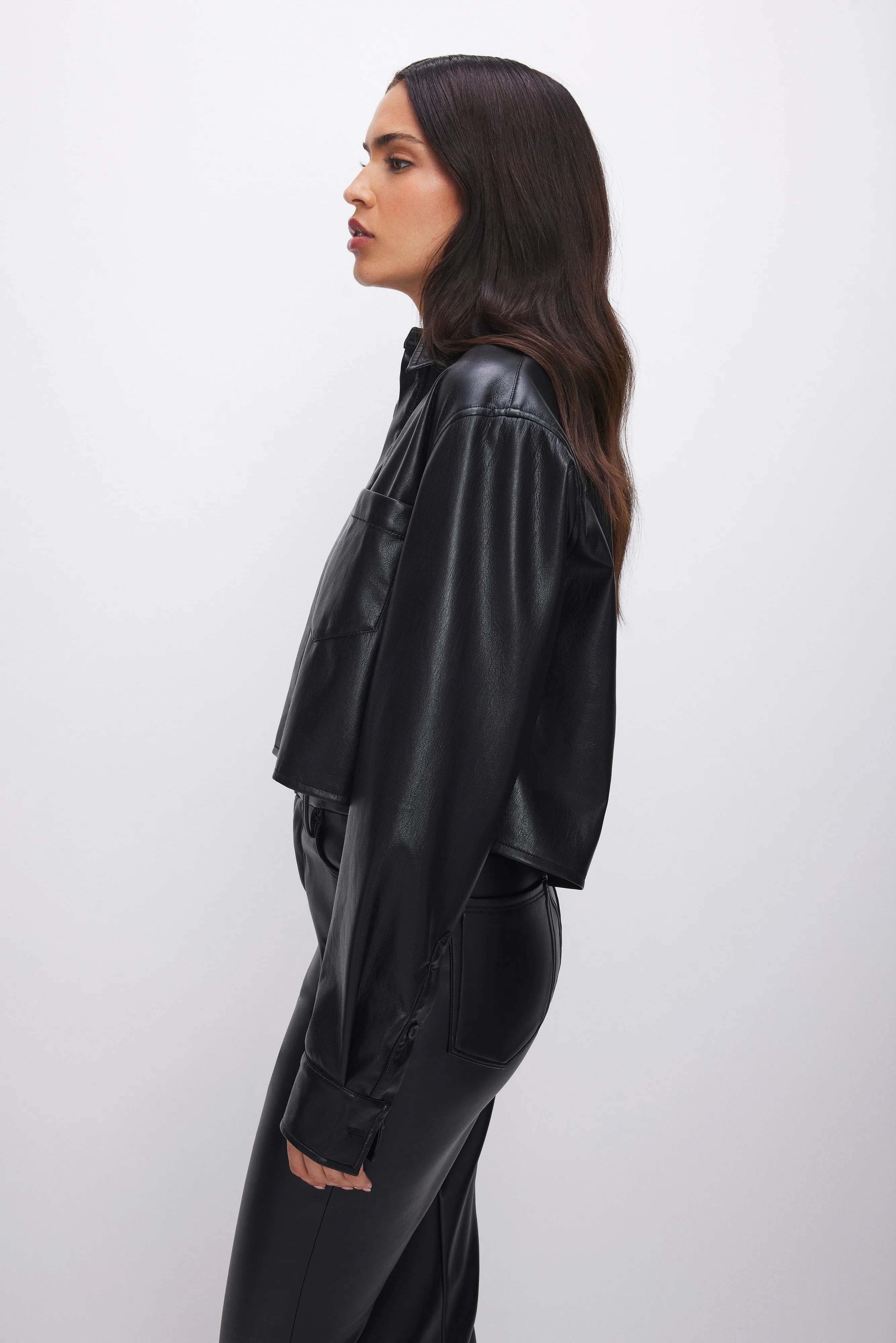 FAUX LEATHER CROPPED SHIRT | BLACK001 - Image 4
