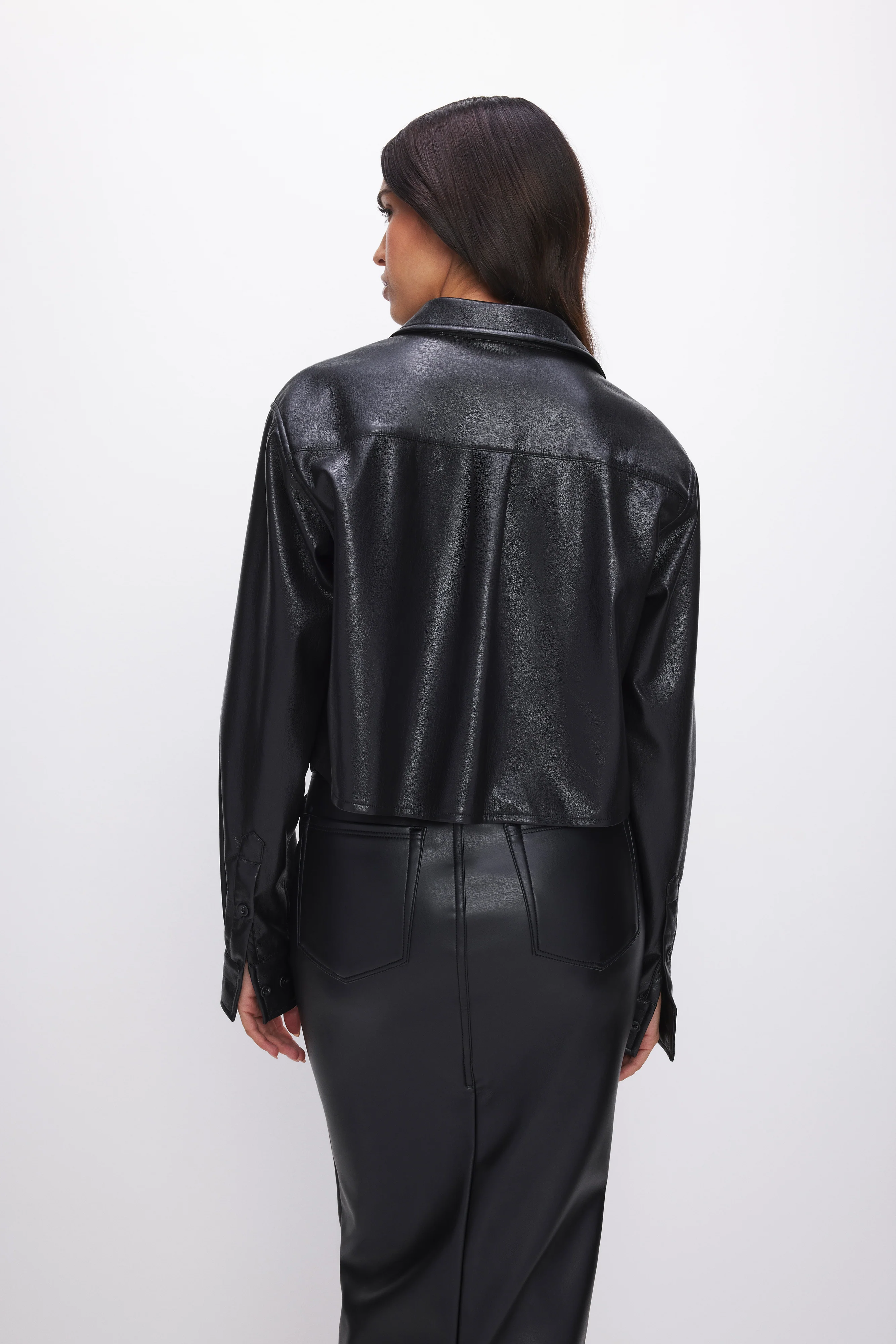 FAUX LEATHER CROPPED SHIRT | BLACK001 - Image 5