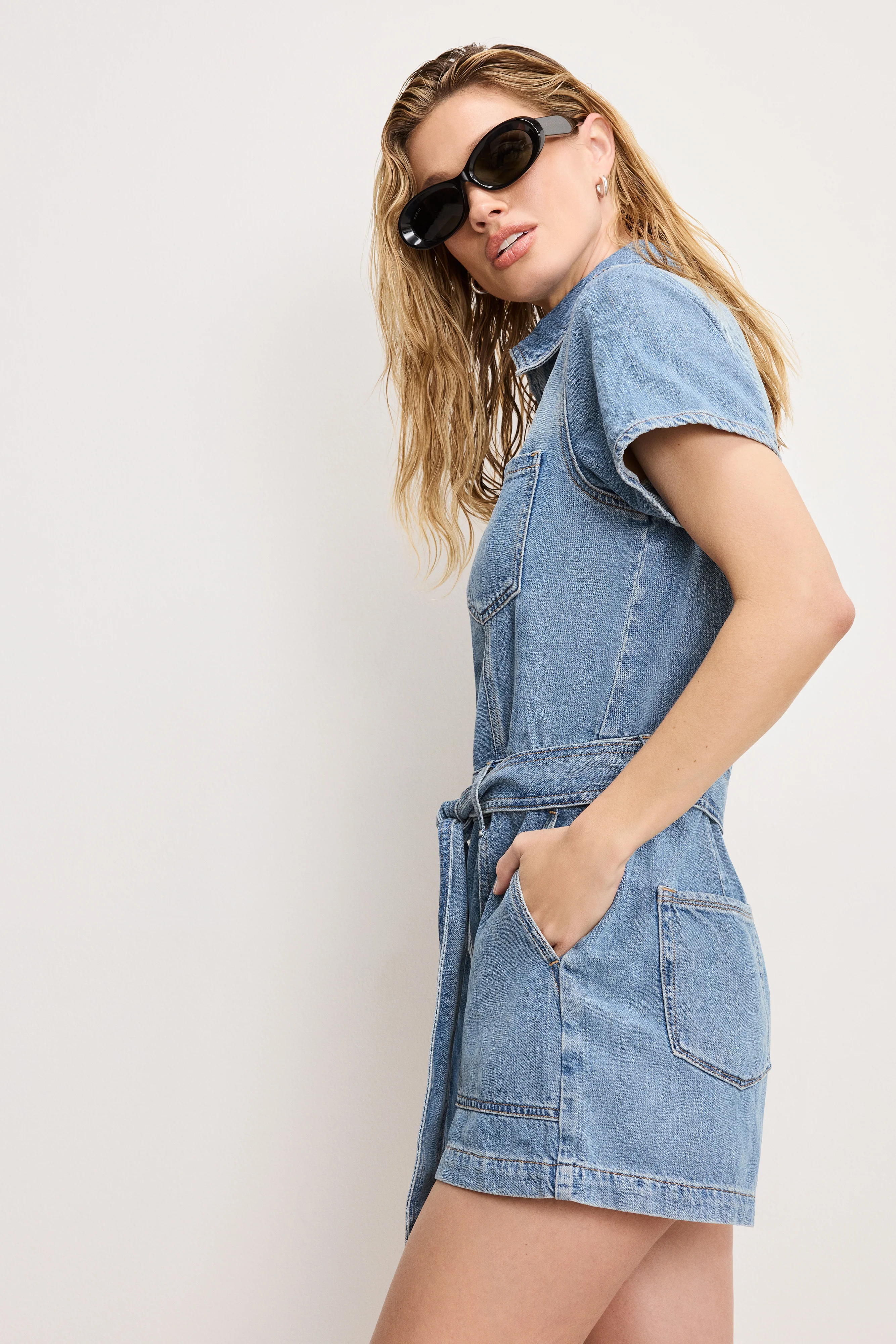 FIT FOR SUCCESS LITE LINEN DENIM SHORTS JUMPSUIT | INDIGO786 - Image 4