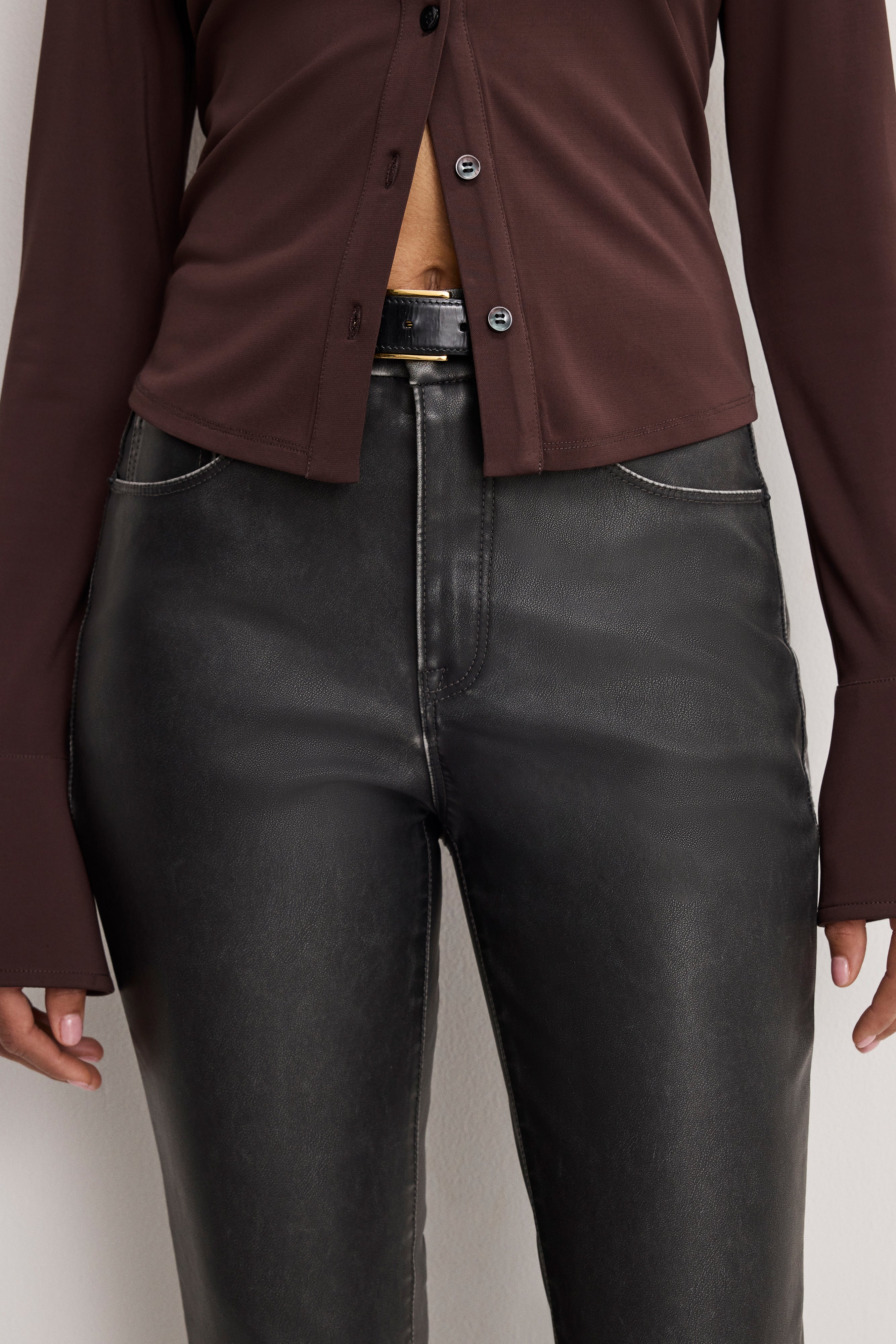 GOOD CLASSIC BOOTCUT FAUX LEATHER PANTS | BLACK001 - Image 4