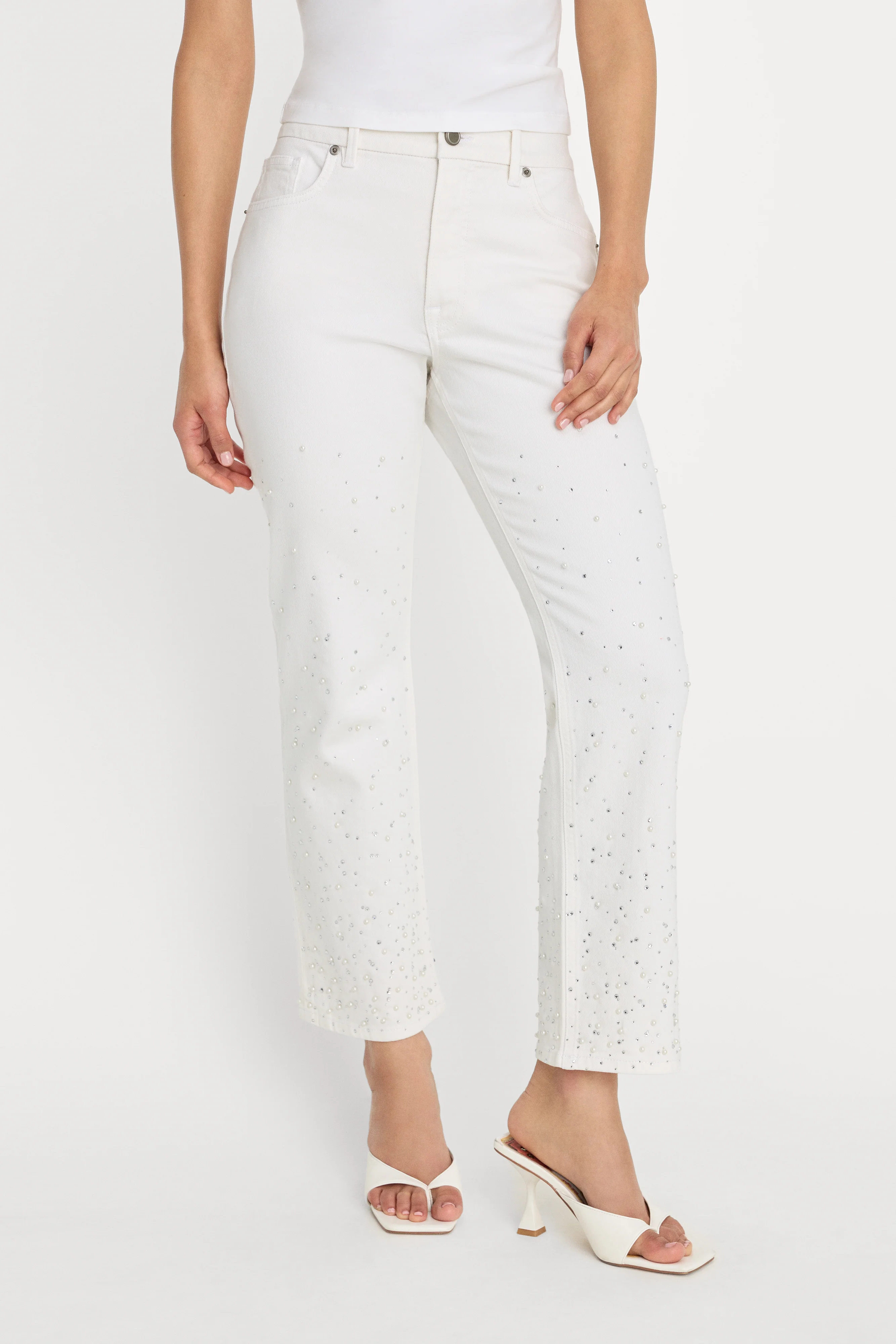 GOOD ICON STRAIGHT ANKLE PEARL JEANS | WHITE001 - Image 2