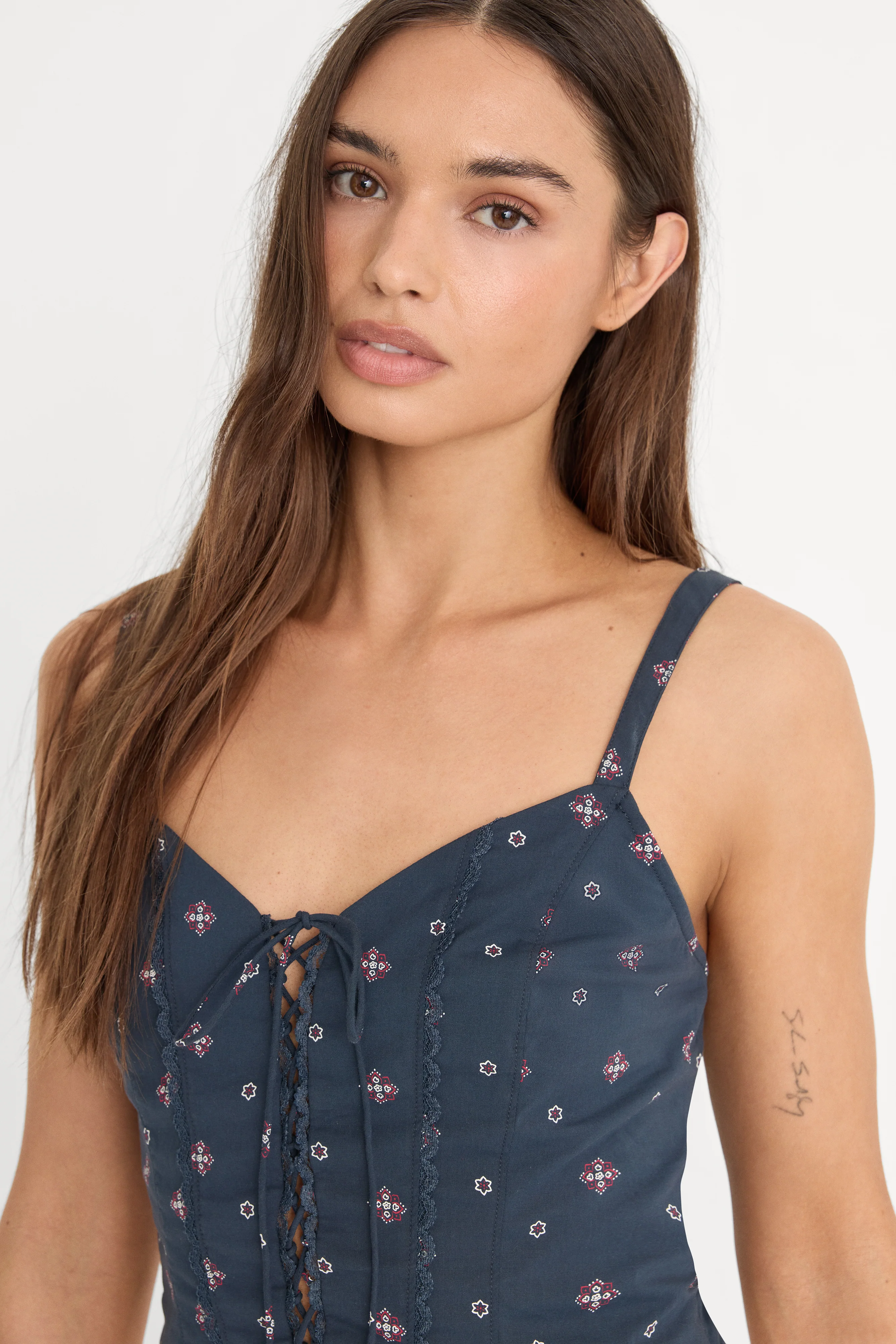 DOLLY LACE UP POPLIN TANK | NEW NAVY BANDANA PRINT - Image 2