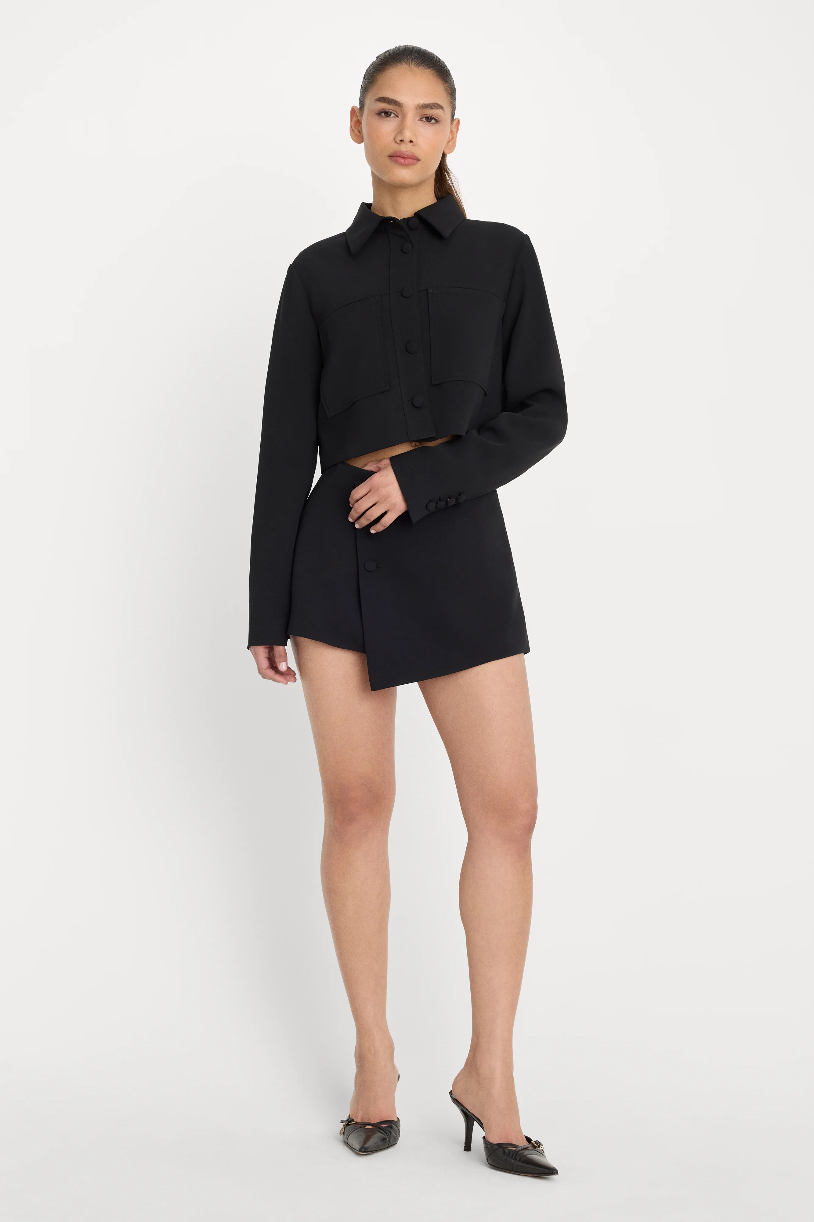 LUXE SUITING CROPPED JACKET | BLACK001 - Image 4