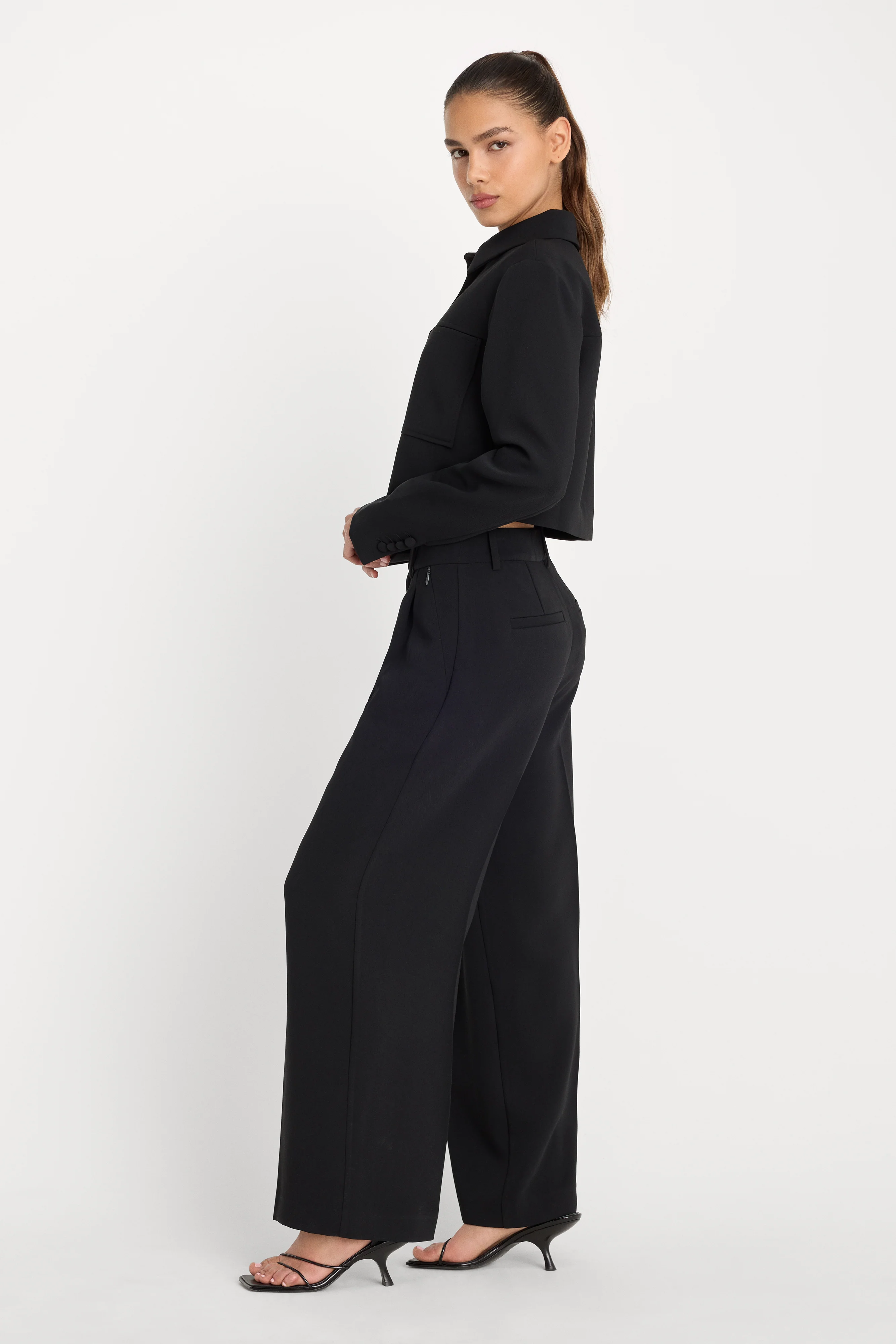 LUXE SUITING HIGH-RISE CROPPED WIDE LEG TROUSER | BLACK001 - Image 3