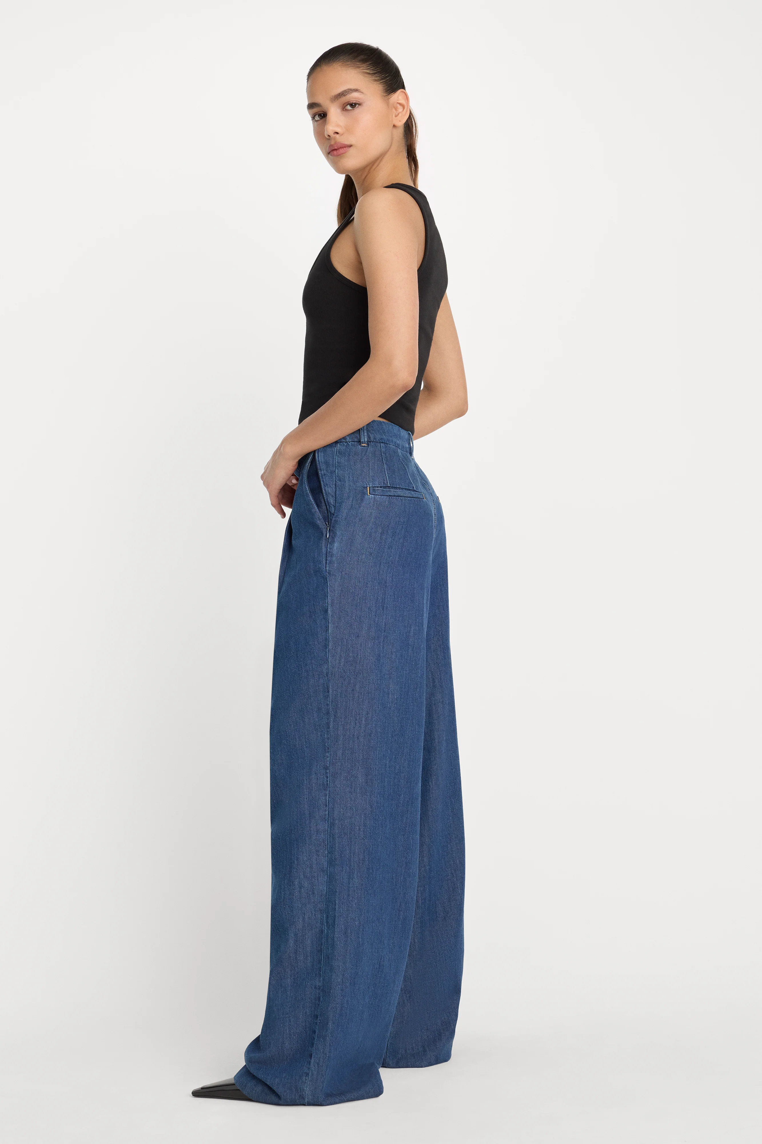 PLEATED HIGH WAISTED WIDE LEG TROUSER | INDIGO1187 - Image 4