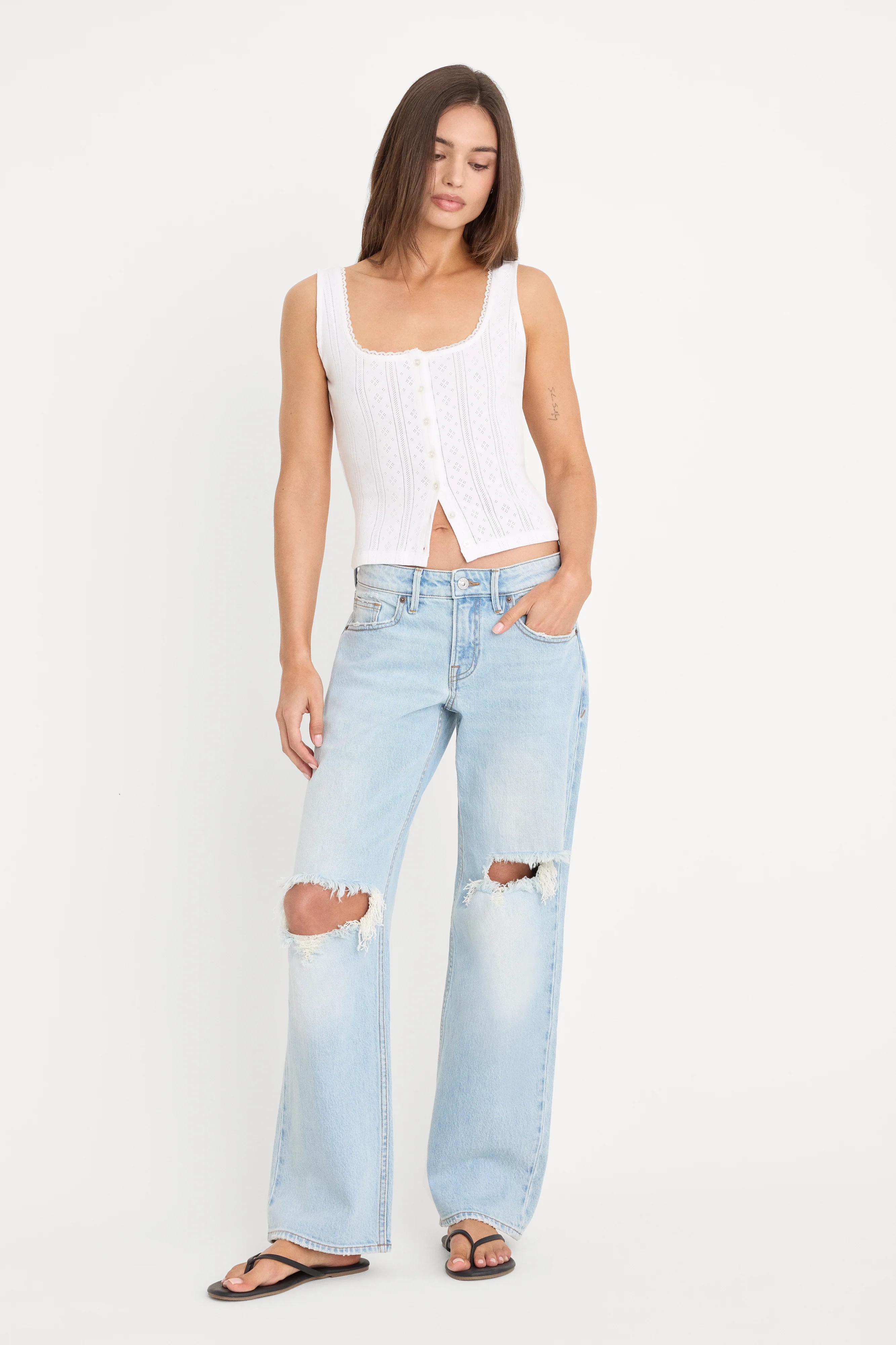 THE POINTELLE BUTTON DOWN TANK | WHITE001 - Image 5