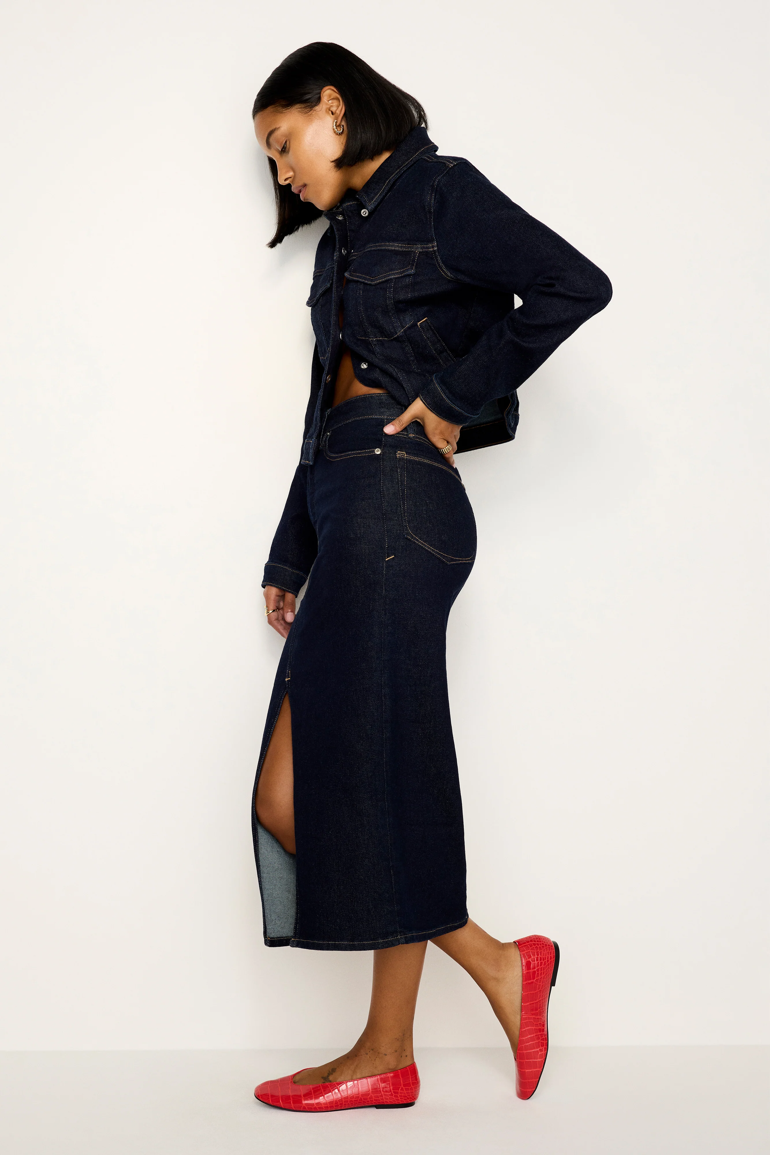 RINSED DENIM MIDI SKIRT | INDIGO716 - Image 3