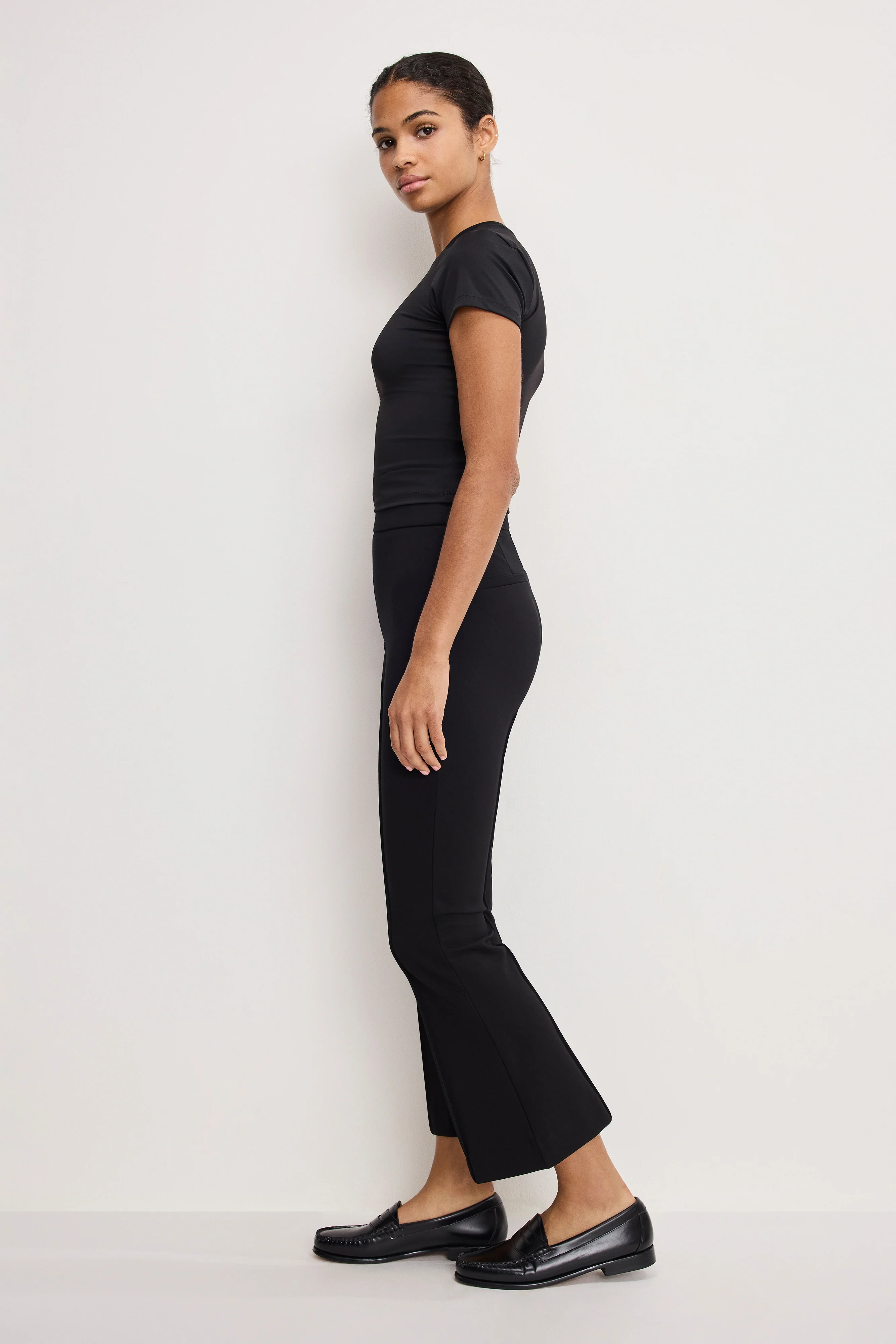 SOFT STRETCH PONTE KICK FLARE PANTS | BLACK001 - Image 3