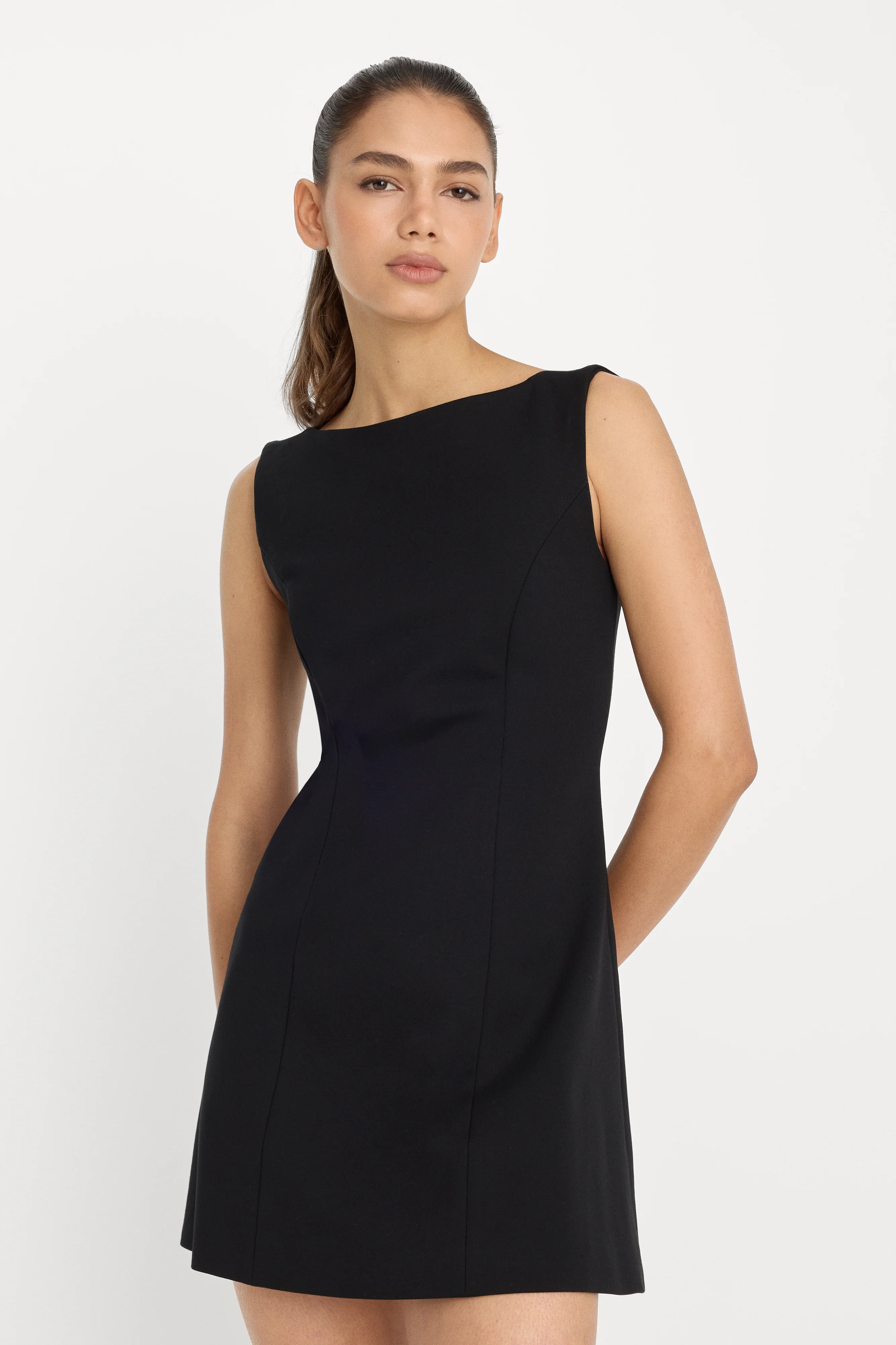 SOFT STRETCH PONTE MINI DRESS | BLACK001 - Image 3
