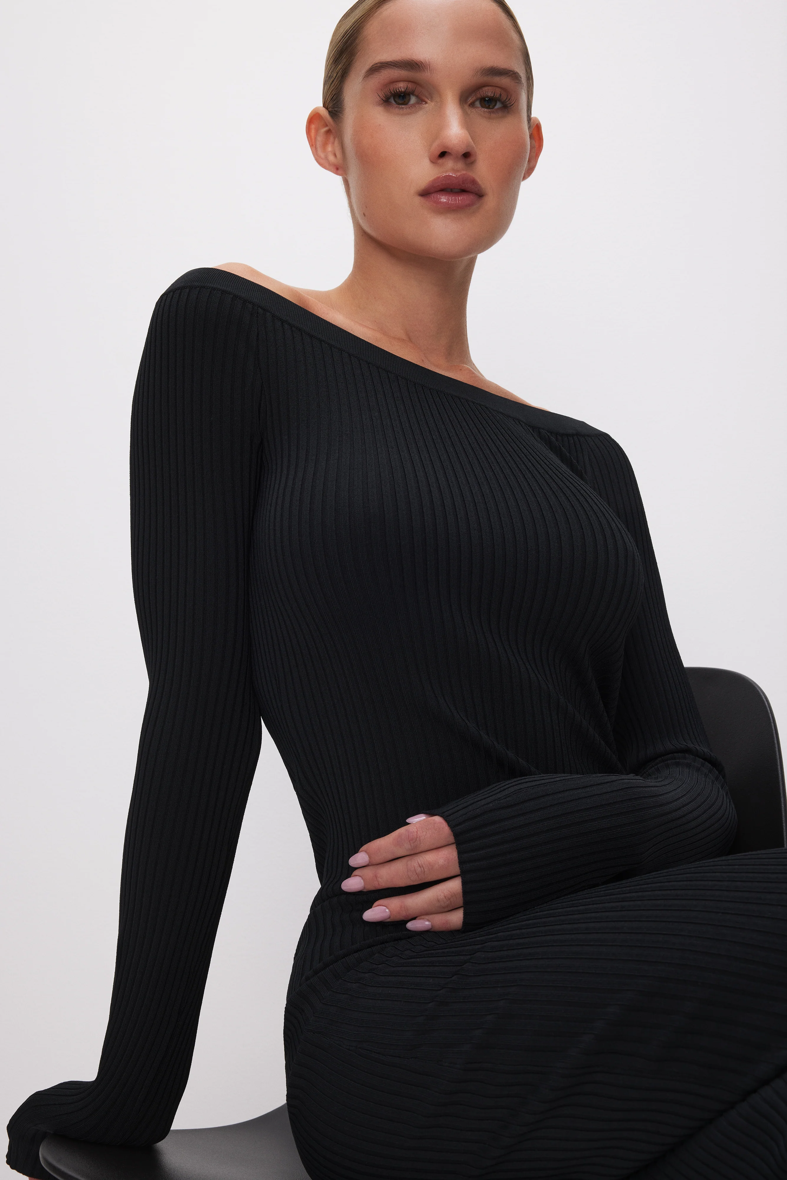 STRETCH RIB MAXI DRESS | BLACK001 - Image 2