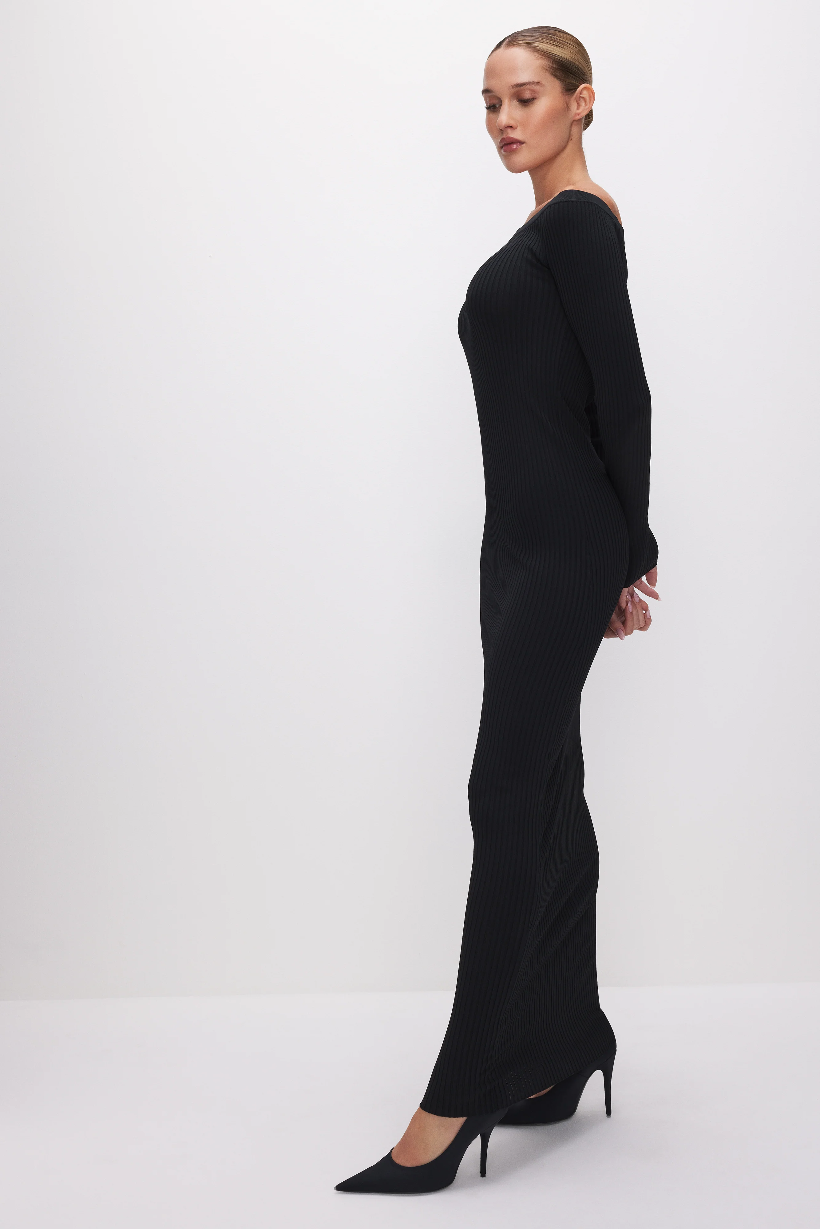 STRETCH RIB MAXI DRESS | BLACK001 - Image 3