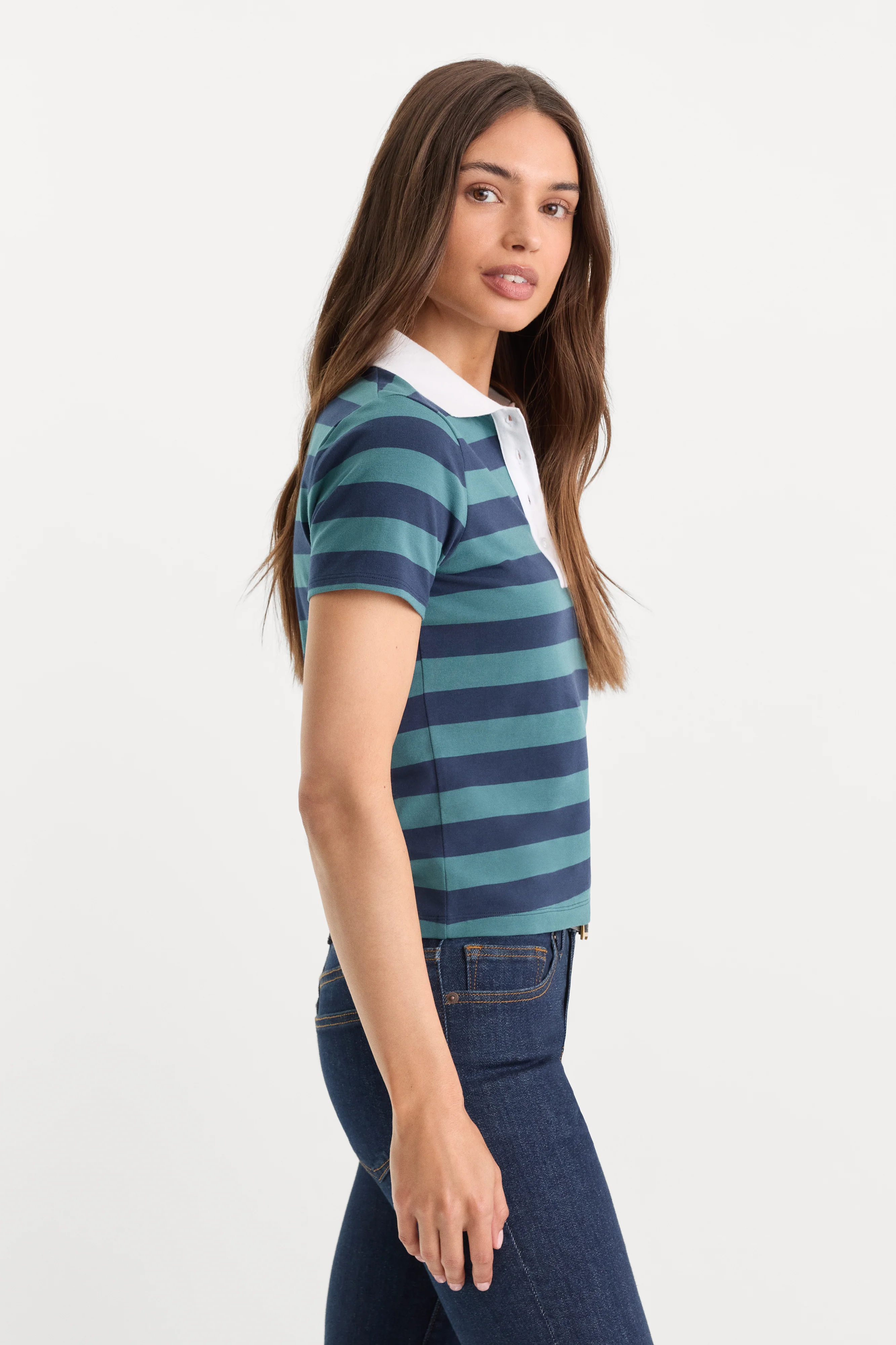 THE EASY POLO | SUMMER STRIPE TEAL - Image 2