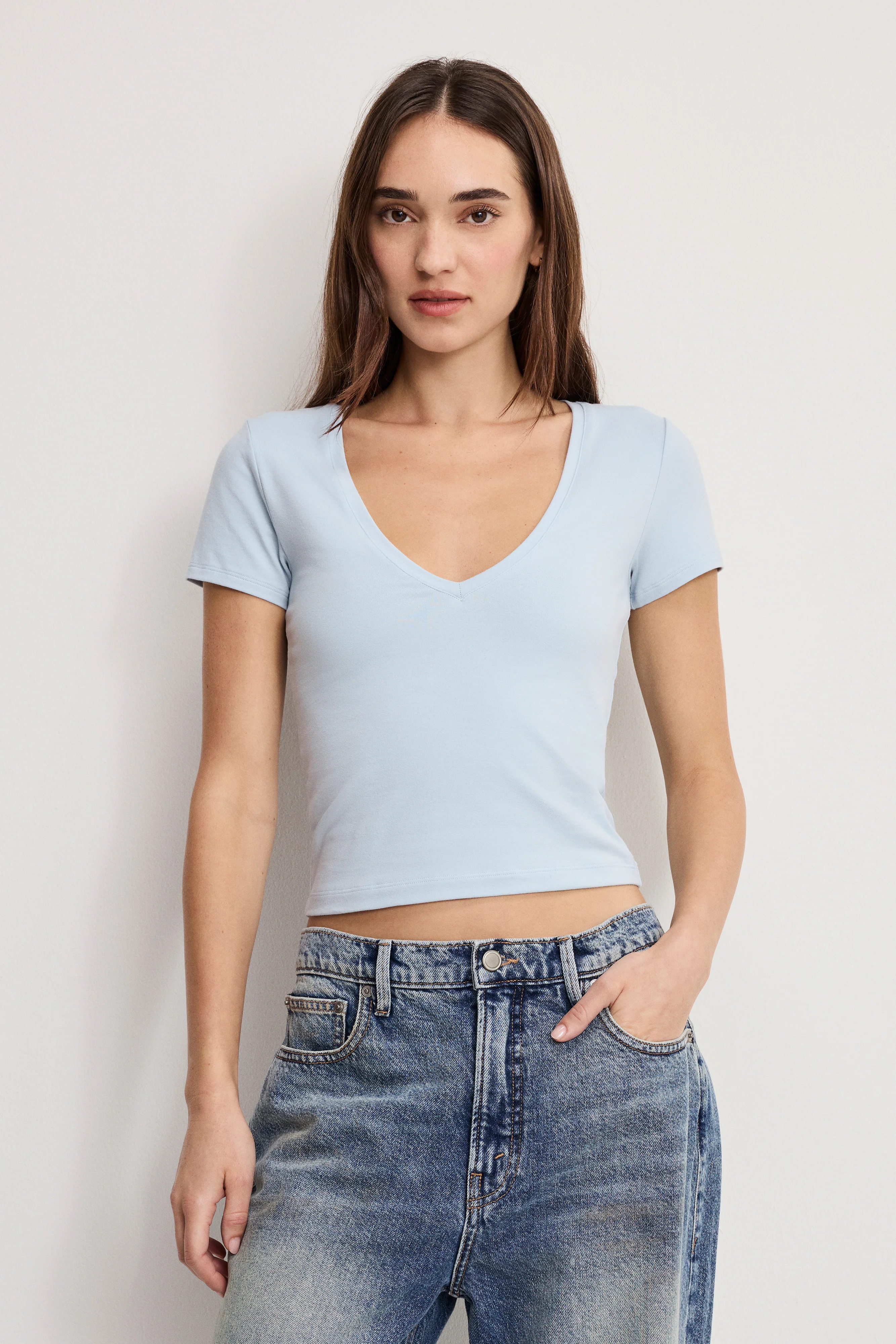 SUPER STRETCH V NECK BABY TEE | SKY - Image 2