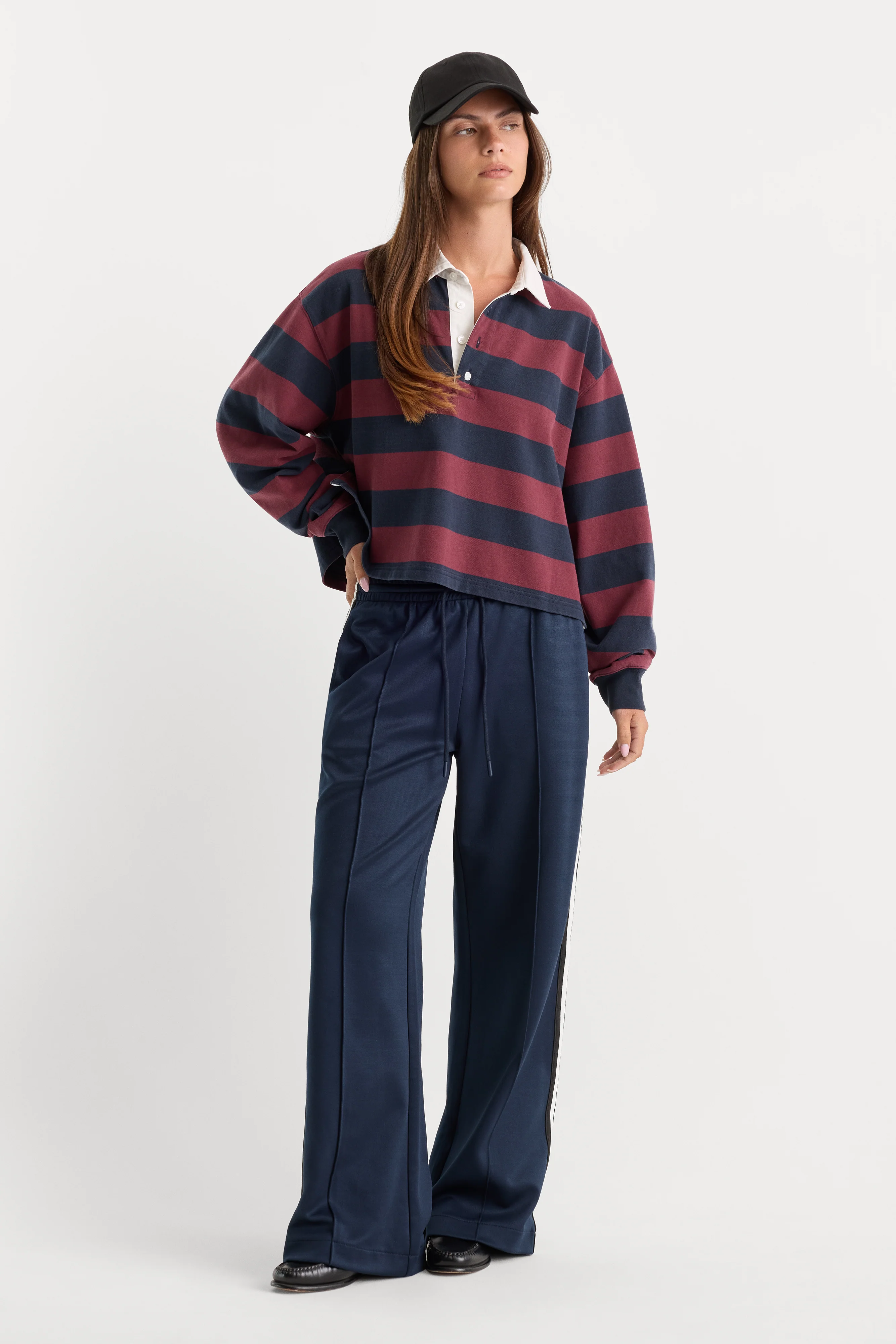 THE CROPPED RUGBY POLO | NAVY BERRY NOIR BLOCK STRIPE - Image 3