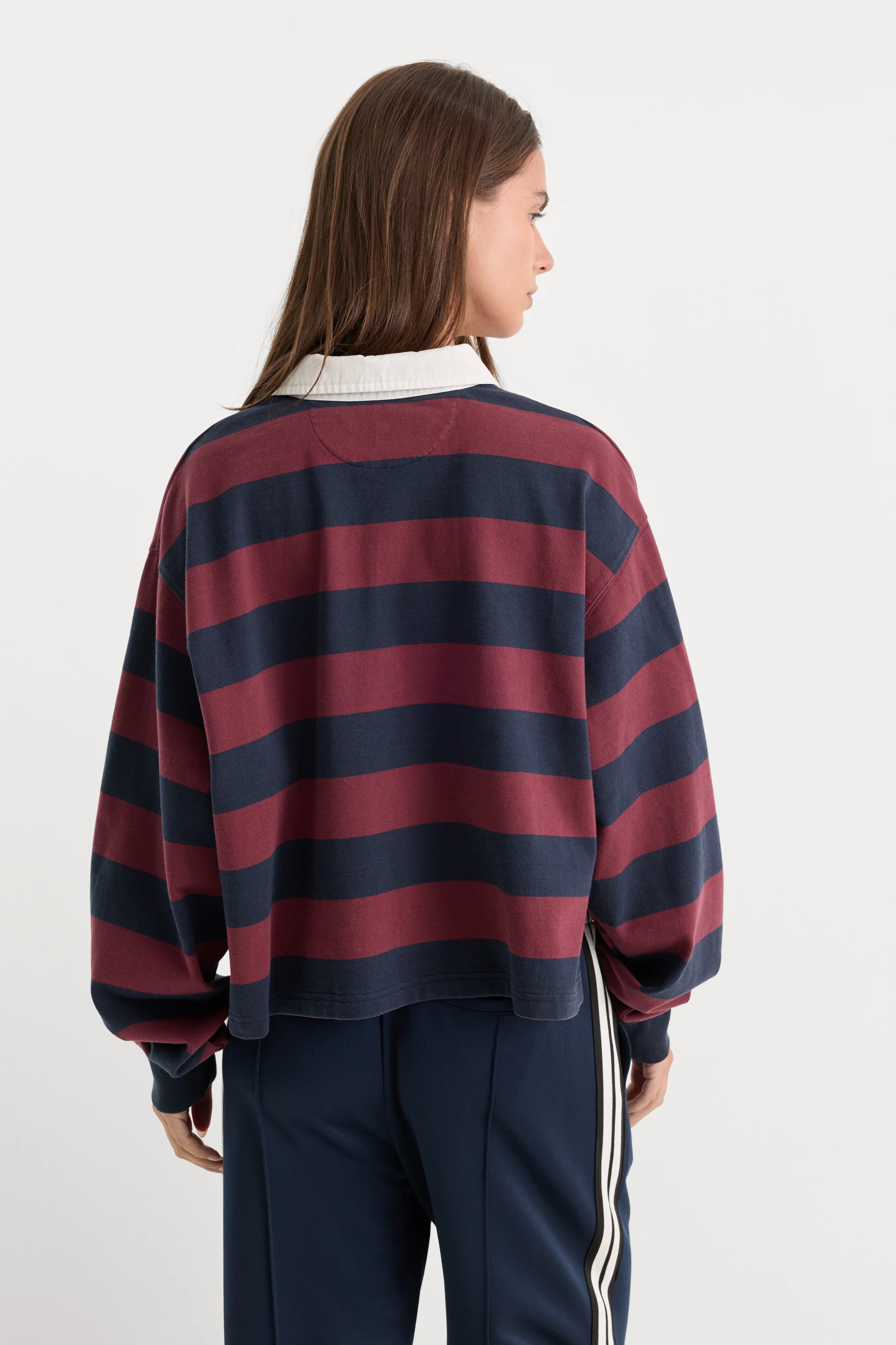 THE CROPPED RUGBY POLO | NAVY BERRY NOIR BLOCK STRIPE - Image 4