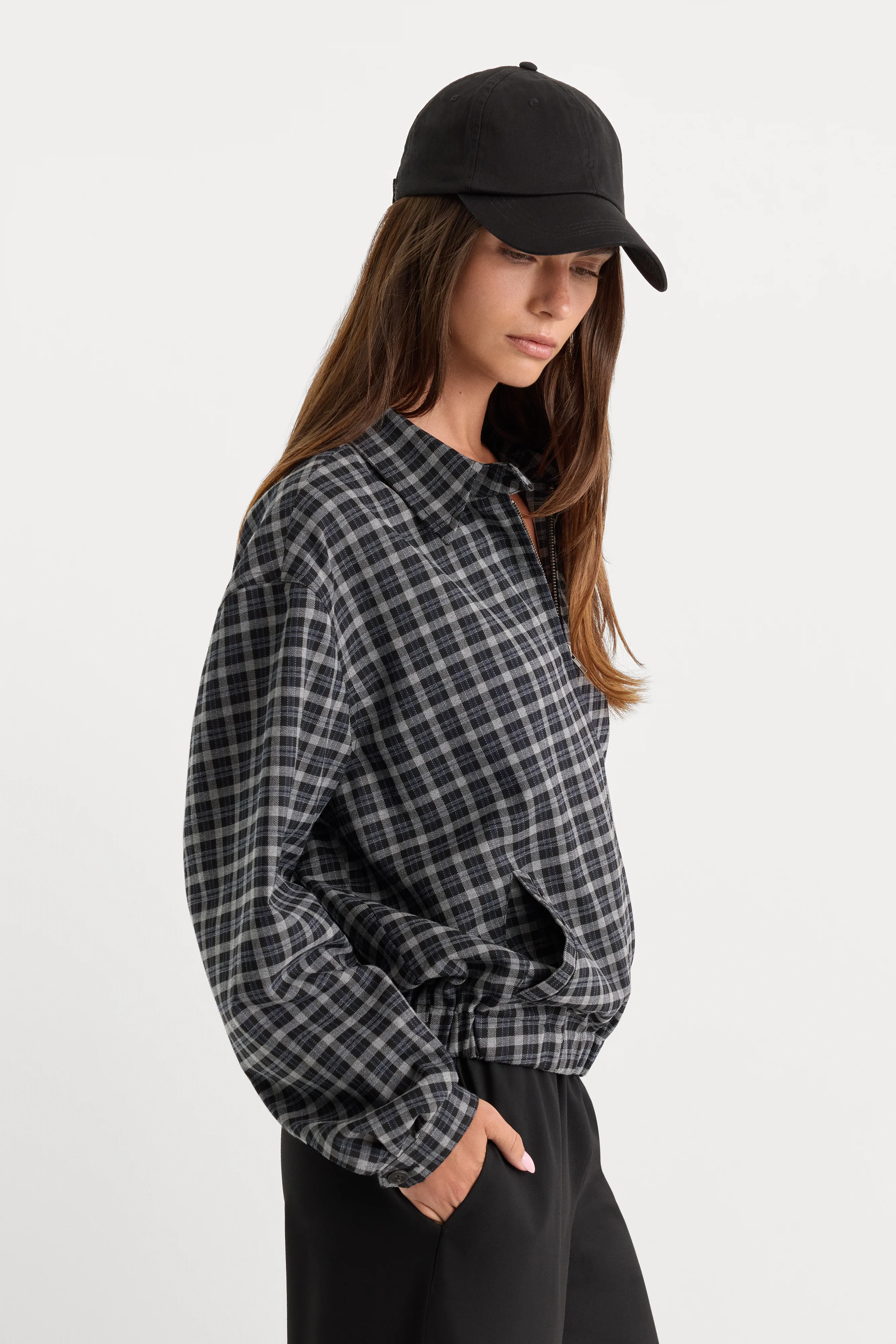 THE LIGHTWEIGHT BOMBER JACKET | CHARCOAL PLAID - Image 2
