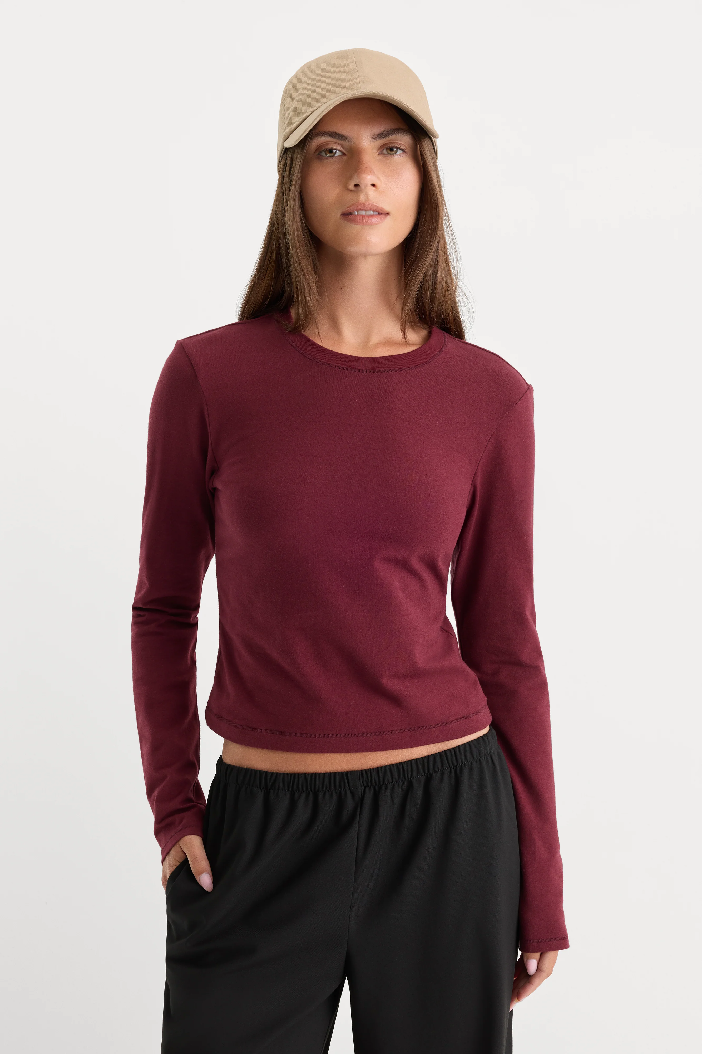 THE LONG SLEEVE BABY TEE | BERRY NOIR