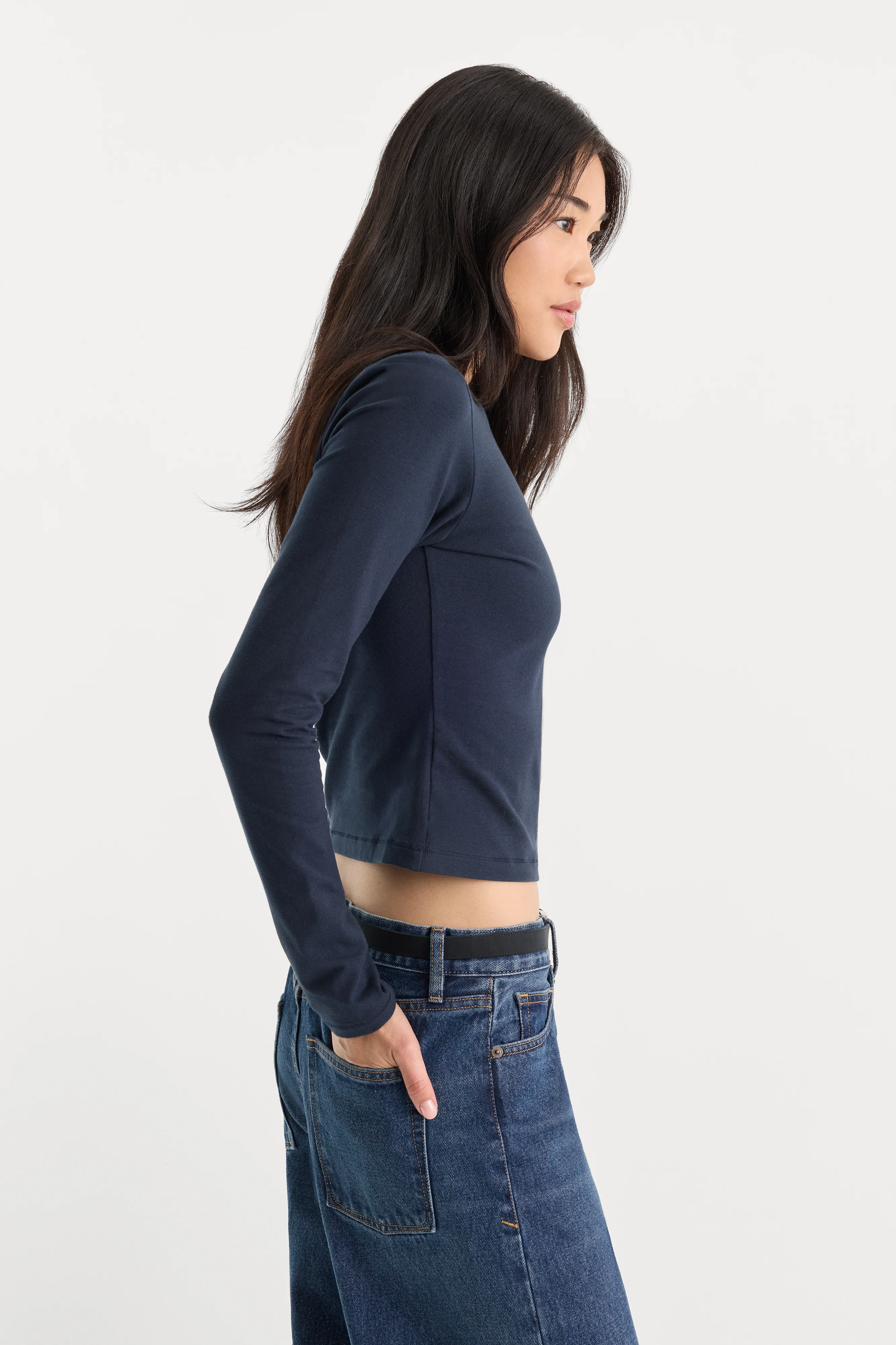 THE LONG SLEEVE BABY TEE | NEW NAVY - Image 2