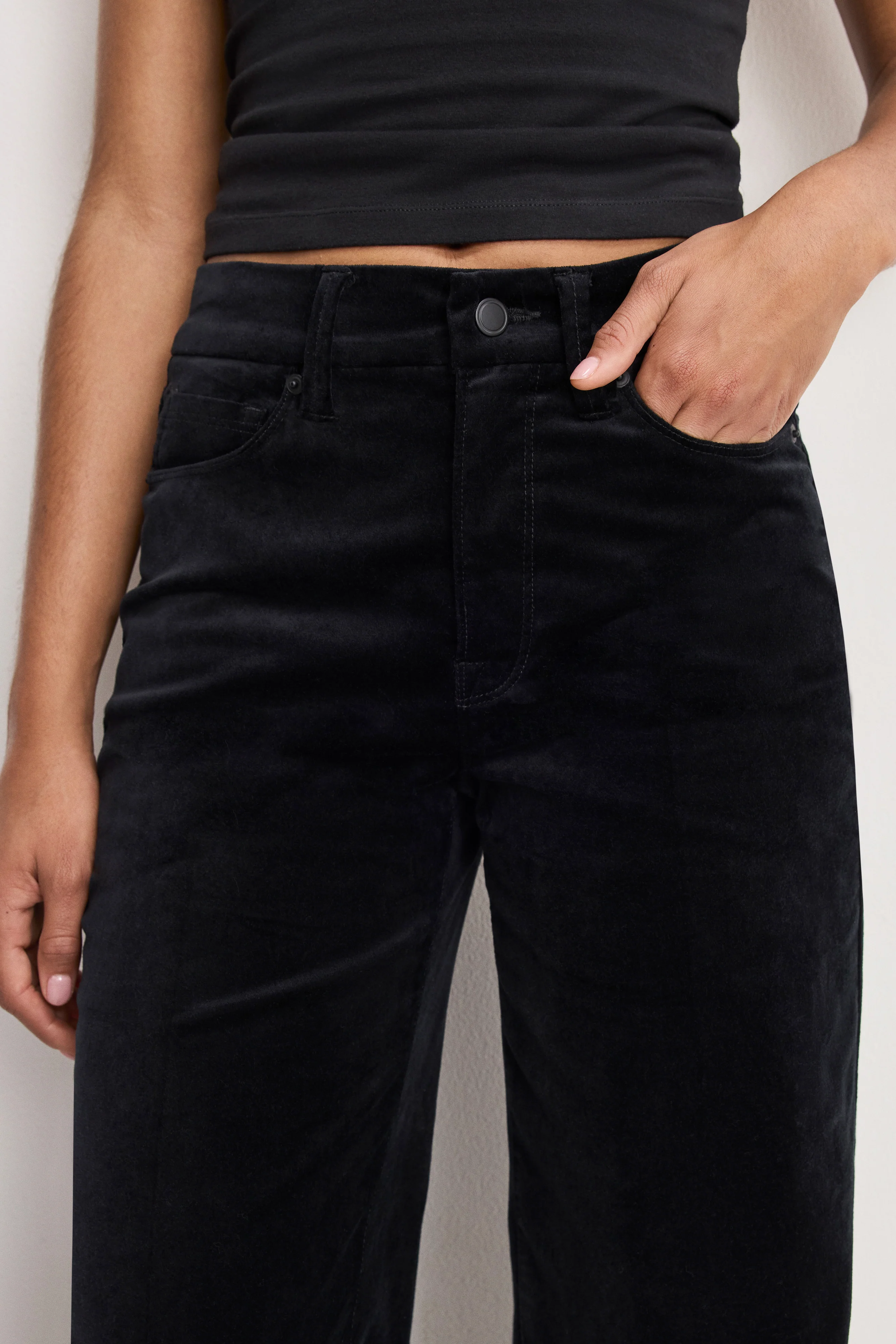 VELVET GOOD WAIST PALAZZO  PANTS | BLACK001 - Image 5