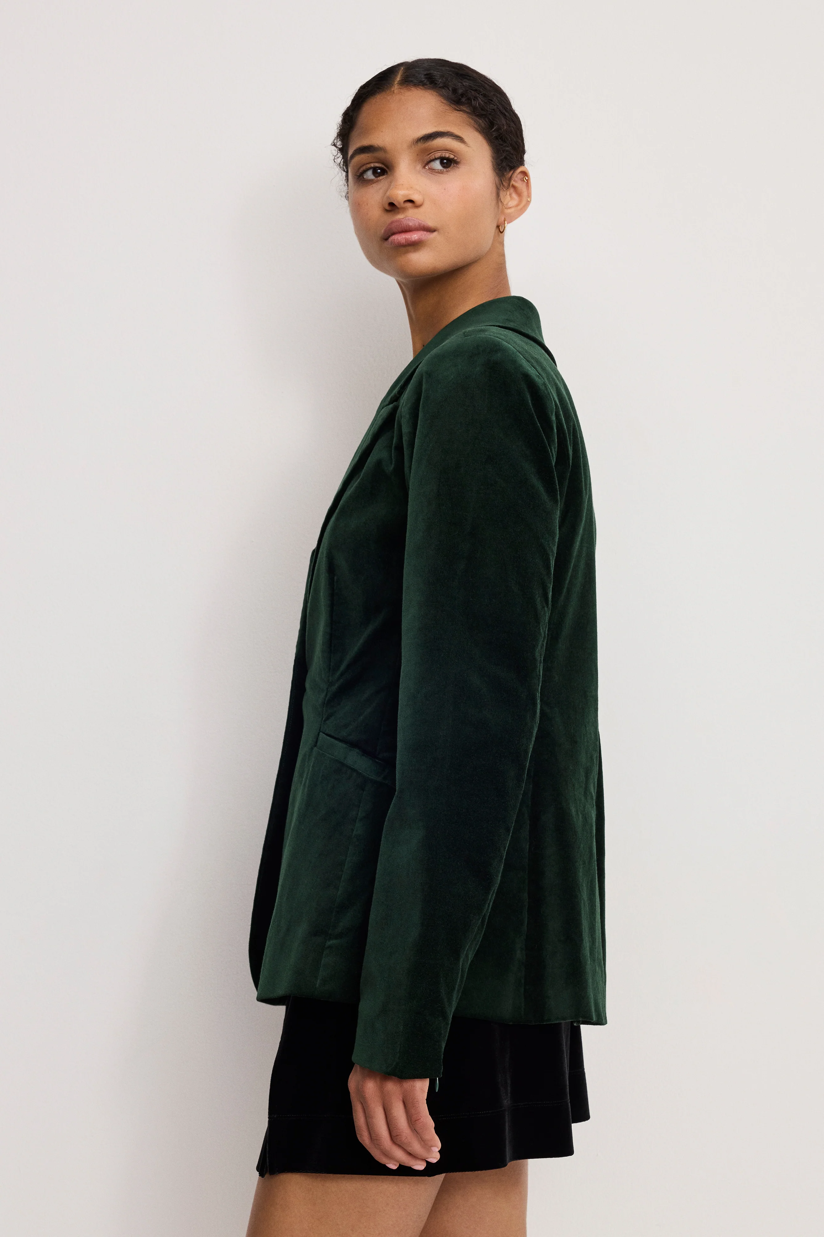 VELVET SCULPTED BLAZER | PINE GREEN003 - Image 3